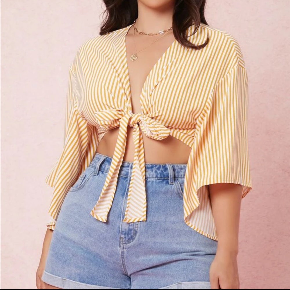 Striped Flounce Sleeve Crop